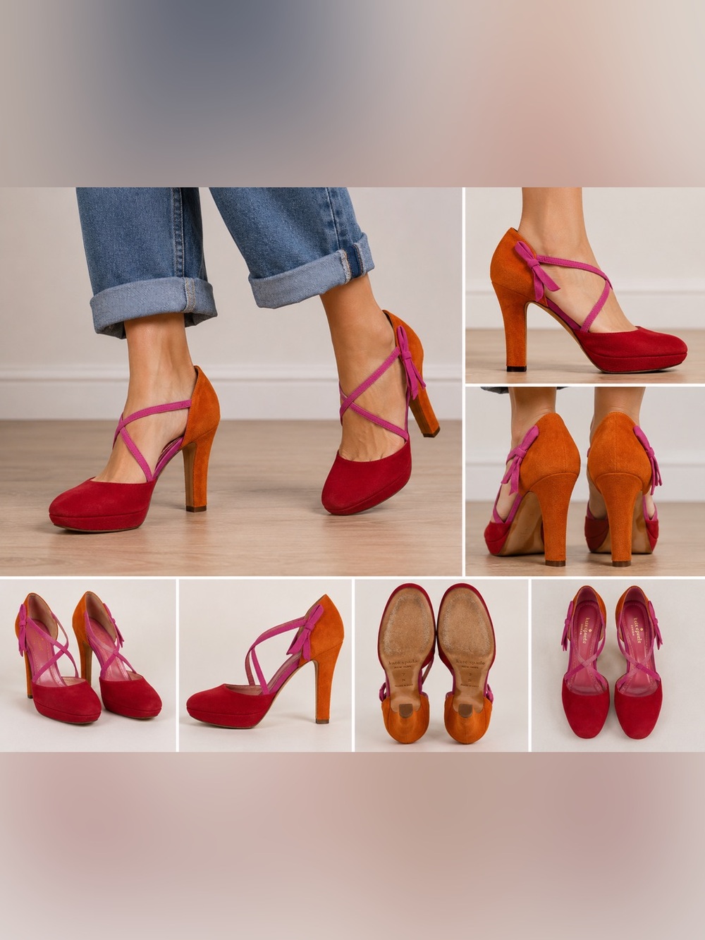 Kate Spade New York Colorblockâ Suede DâOrsay Platform Pumps Bow Heels Pin Up